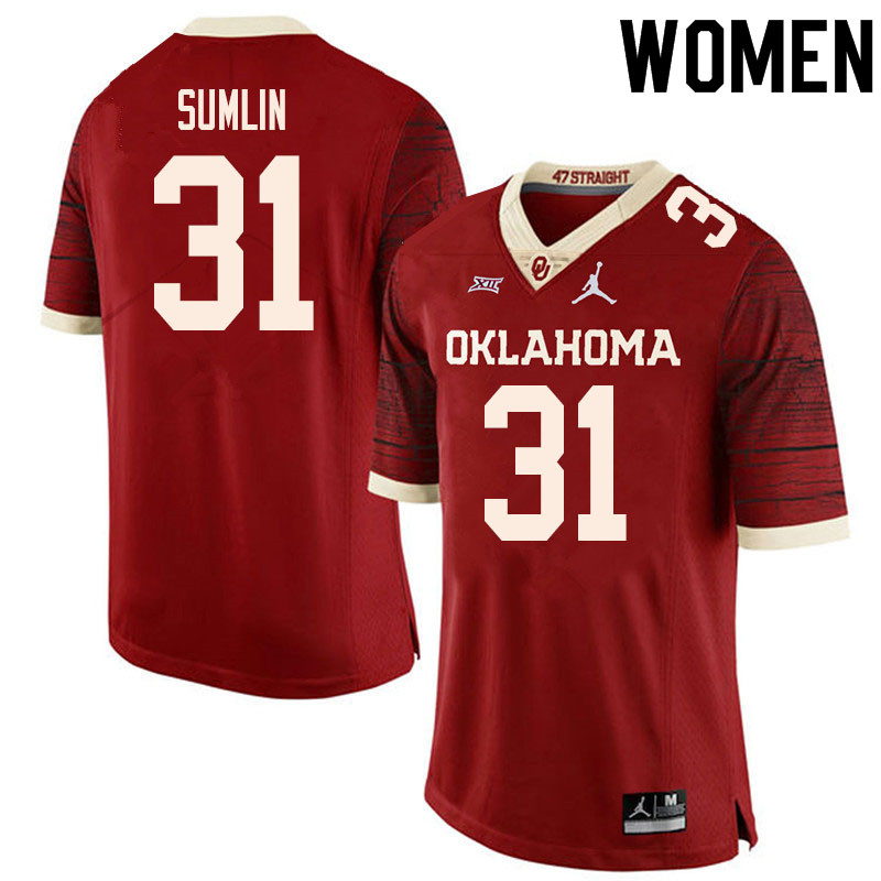 Women #31 Jackson Sumlin Oklahoma Sooners College Football Jerseys Sale-Retro